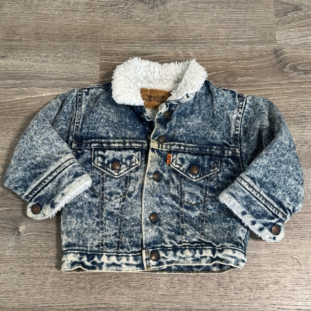 Vintage Toddler Little Levi’s Orange Tab Sherpa Lined Blue Denim Jacket 24m